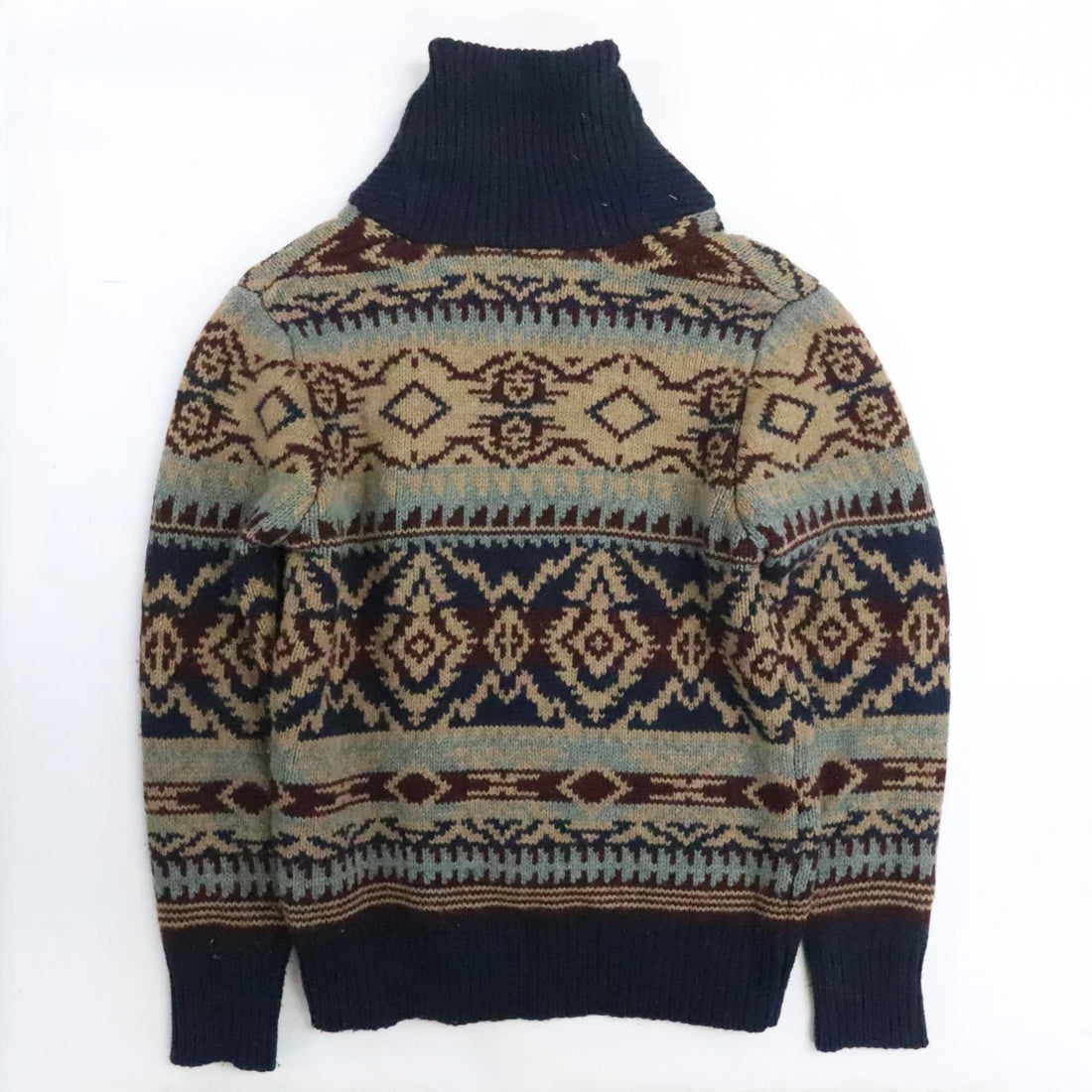 Schott Bros Aztec Fair Isle Wool Knit Shawl Sweater Size Medium