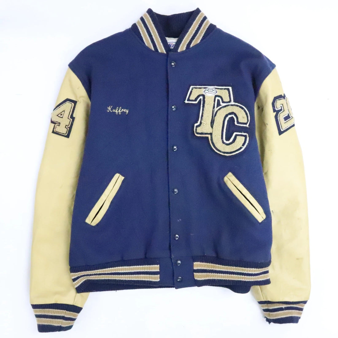 Vintage TC Cougars Football Varsity Leather Wool Bomber Jacket Size XL