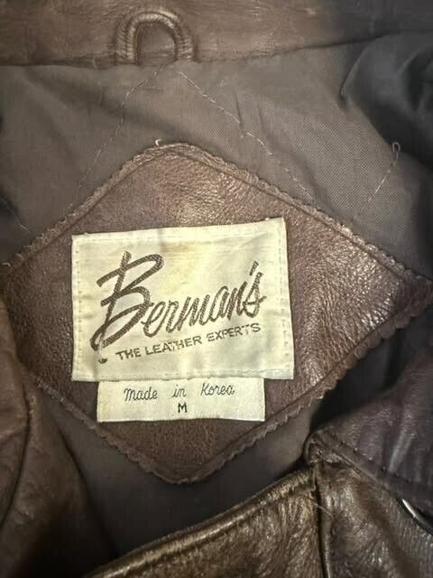 Vintage Berman's Leather Bomber Jacket Size Medium Brown
