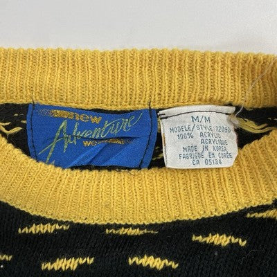 Vintage Knit Crewneck Sweater Size Medium Yellow Black
