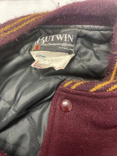 Vintage Butwin Leather Wool Varsity Jacket Size 48 Burgundy 80s