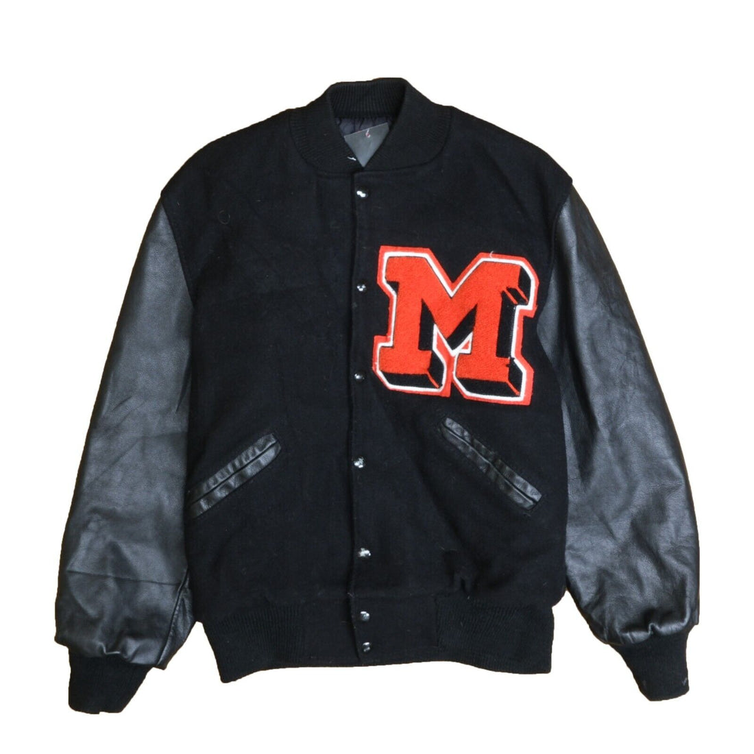 Vintage Tigers Leather Wool Varsity Letterman Jacket Size Small Black