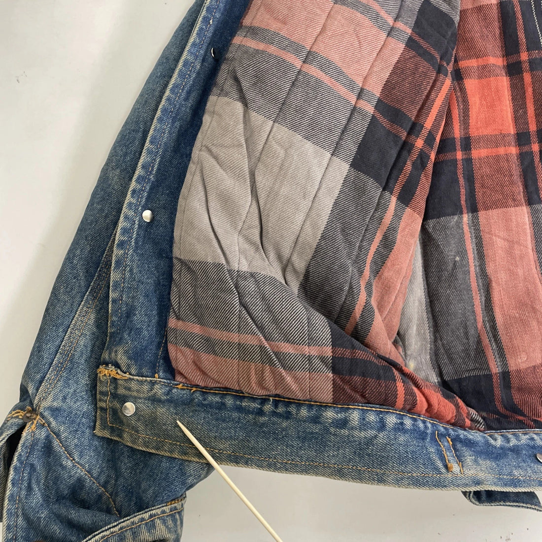 Denim Jacket Size Medium Plaid Lined Corduroy Collar