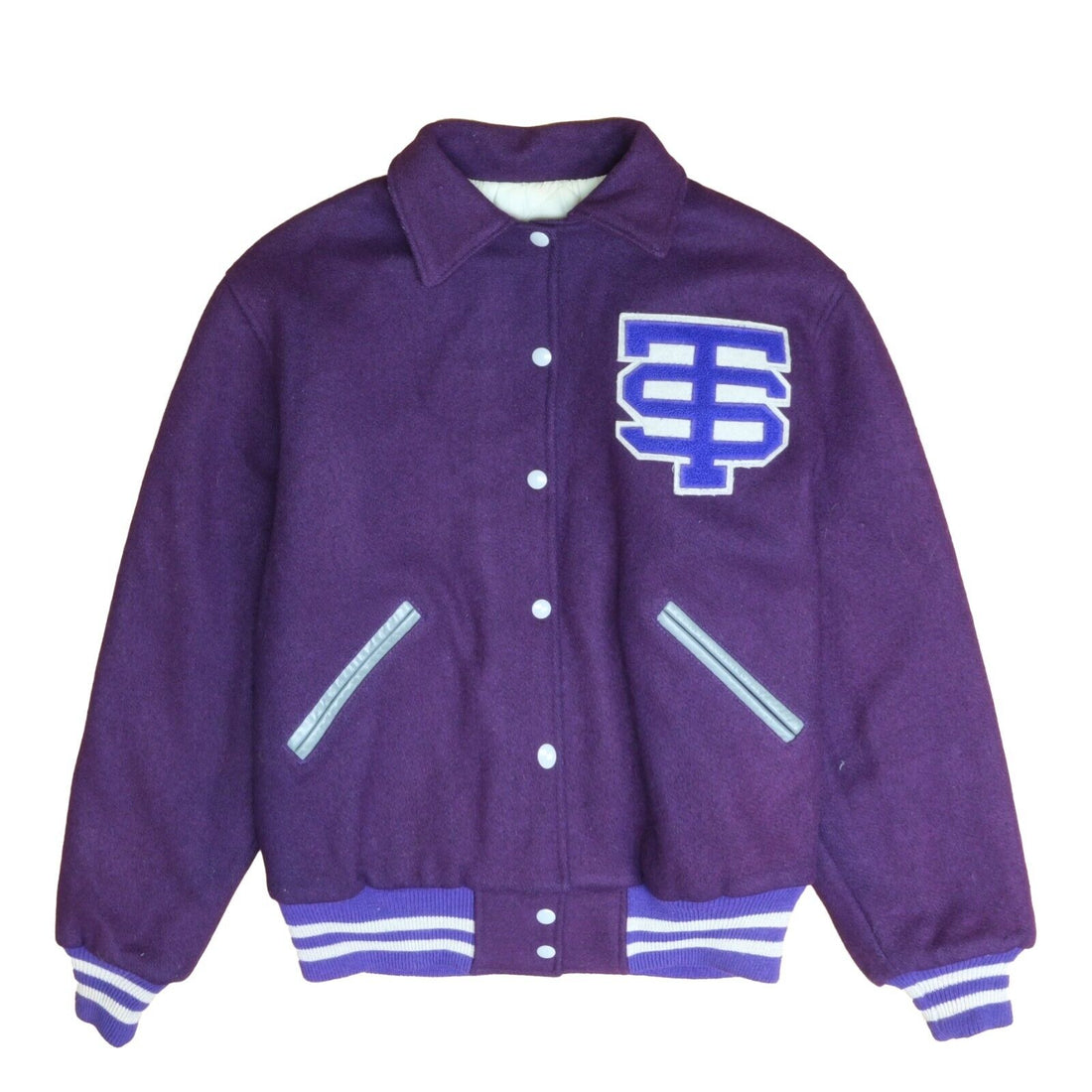 Vintage Wool Varsity Bomber Jacket Size Medium Purple Letterman