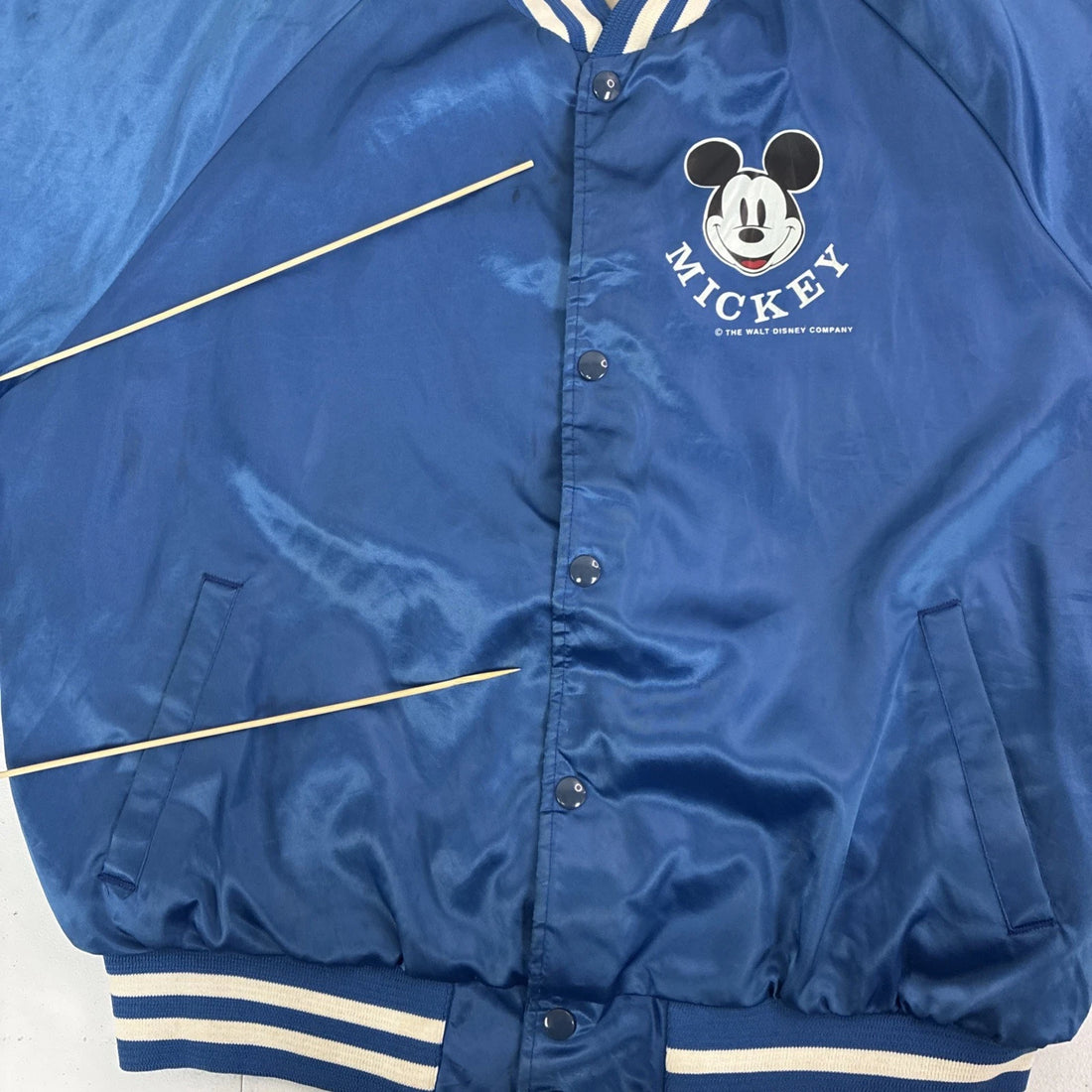 Vintage Mickey Mouse Disney Chalk Line Satin Bomber Jacket Size Large
