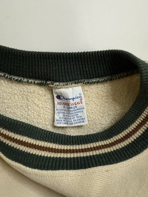 Vintage Champion Spell Out Reverse Weave Crewneck Sweatshirt Size XL Beige 90s