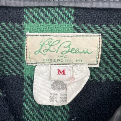 Vintage L.L. Bean Wool Button Up Shirt Size Medium Green Buffalo Plaid 70s