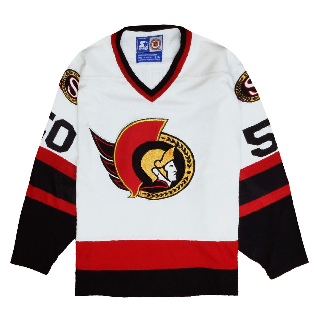 1992-93 Ottawa Senators Inaugural Season home white CCM jersey--still the  best sweaters they've ever worn.