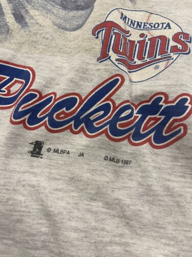 Vintage Minnesota Twins Kirby Puckett T-Shirt Size Large Gray 1997 90s MLB