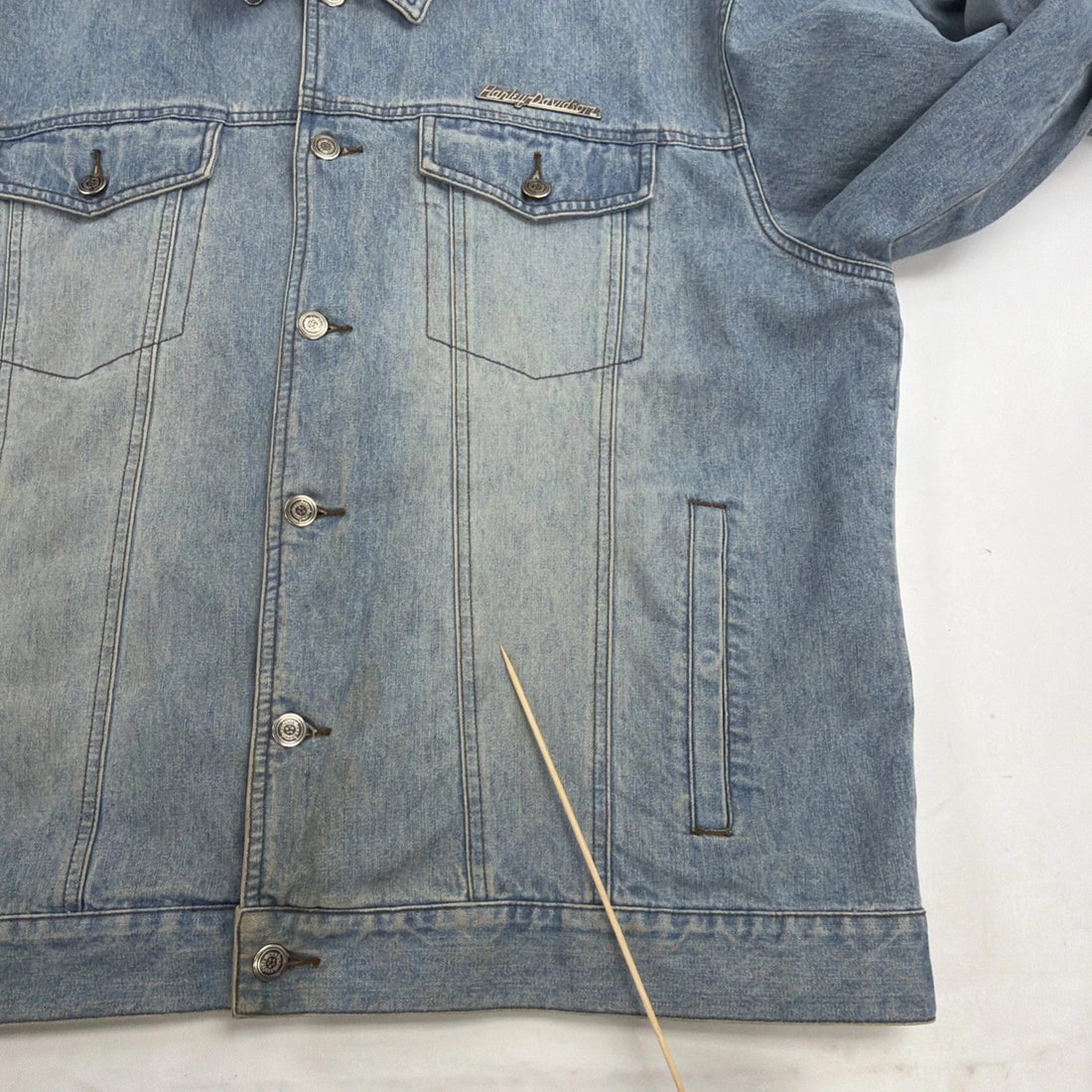Harley Davidson Motorcycles Denim Trucker Jacket Size XL Leather Embossed Eagle