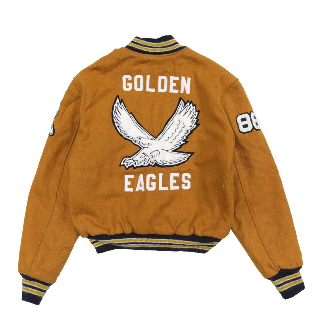 Vintage Staunton River Golden Eagles Wool Varsity Jacket Size Large Tan 80s