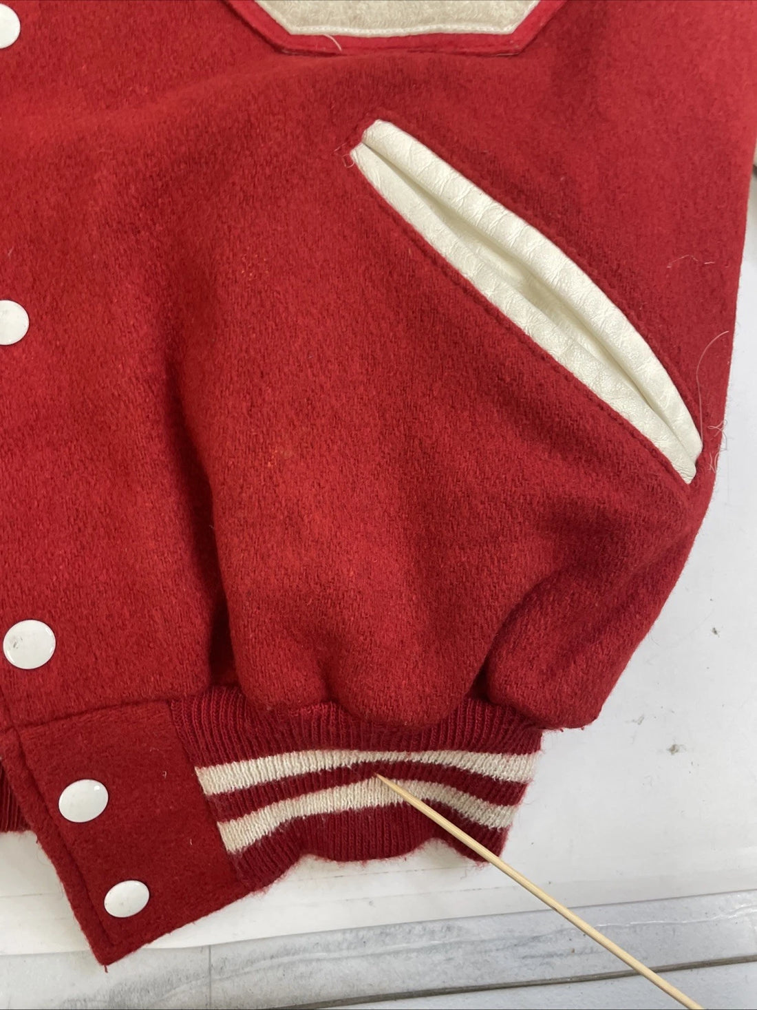 Vintage St. Stephens Leather Wool Varsity Letterman Jacket Size 46 Red 90s