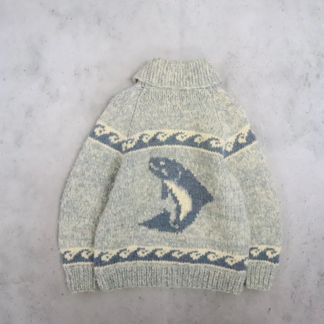 Fish Wool Knit Cowichan Sweater Size Large Vintage