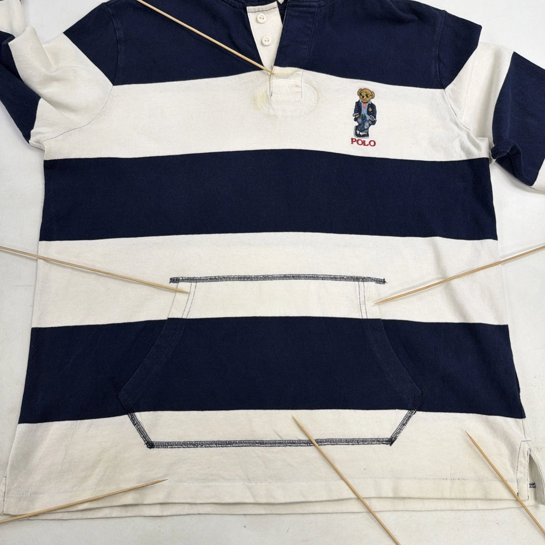 Polo Ralph Lauren Bear Hooded Rugby Henley Shirt Size Large Striped