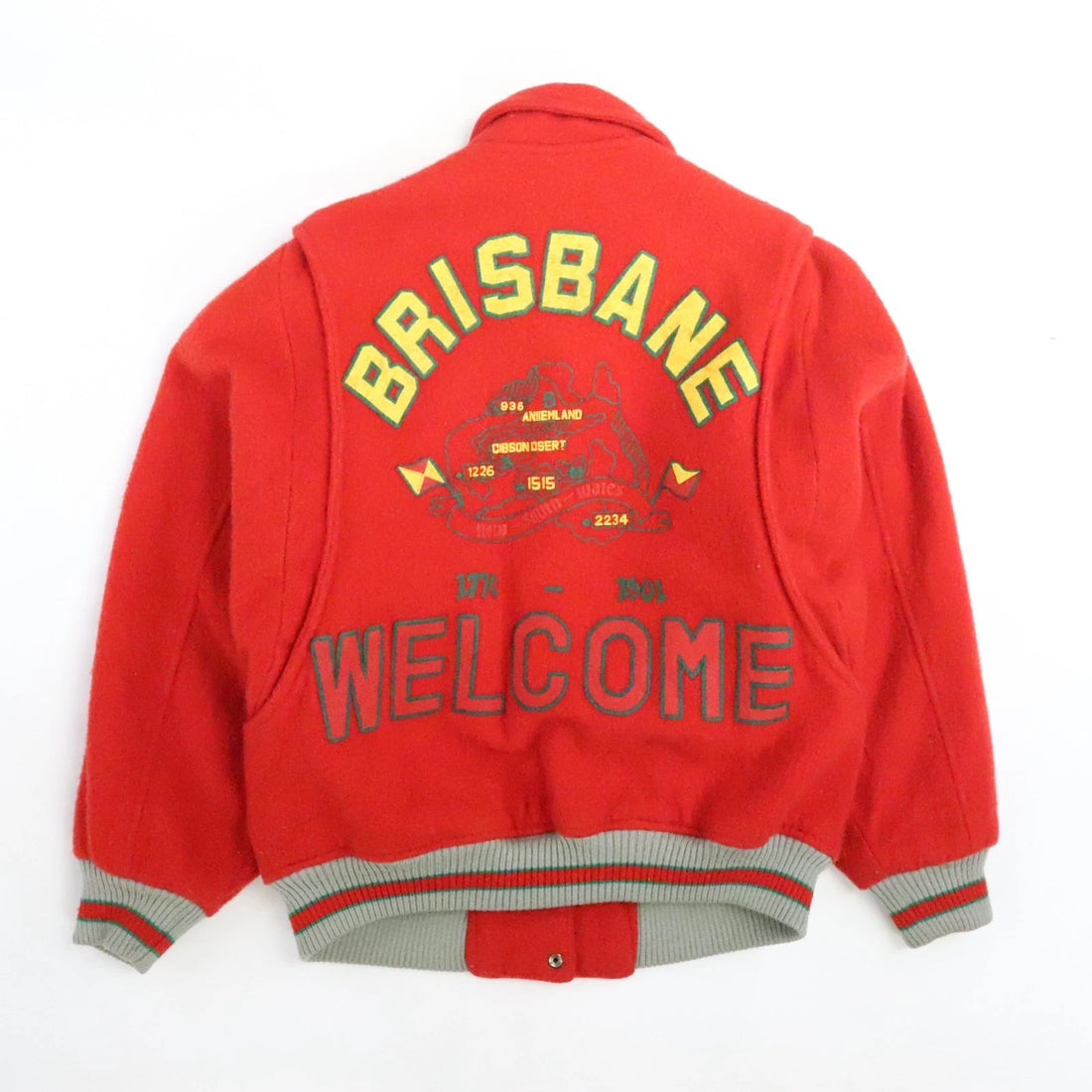 Vintage Brisbane Welcome Wool Bomber Jacket Size Medium Red