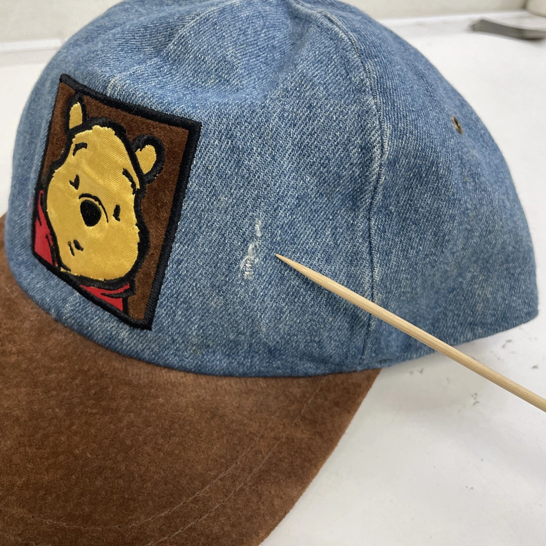 Vintage Winnie The Pooh Disney Denim Leather Hat Cap OSFA