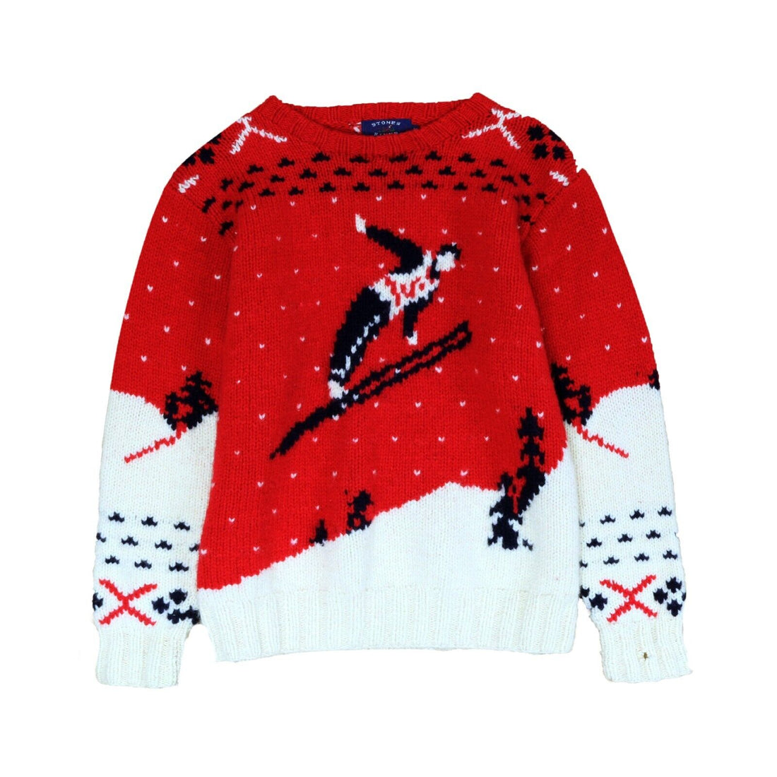 Vintage Stones River Skiing Wool Sweater Size Medium Red 90s