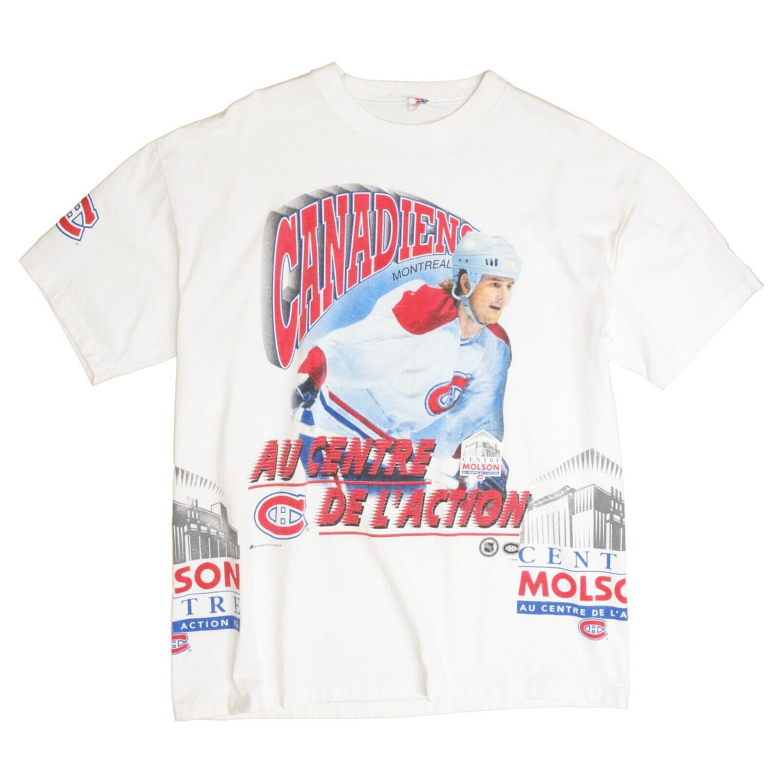 Vintage Montreal Canadiens Bulletin T-Shirt Size XL White Wrap Around NHL