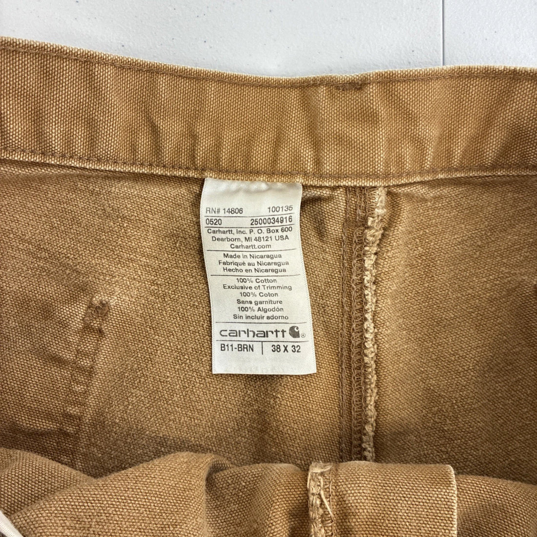 Carhartt Canvas Carpenter Work Pants Size 38 X 32 Brown