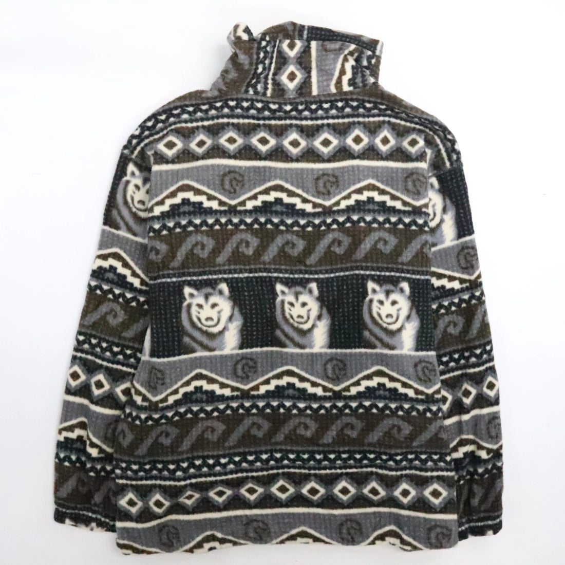 Vintage Wolf 1/4 Zip Fleece Jacket Size Large Aztec