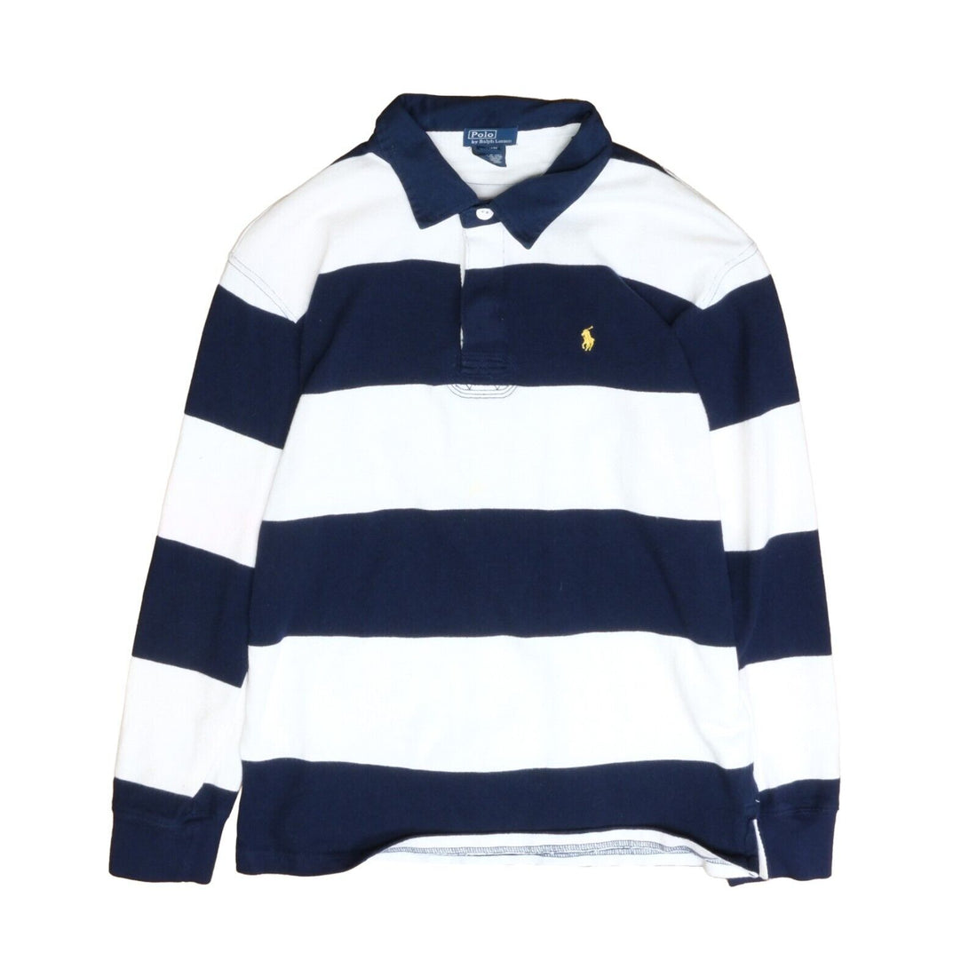 Vintage Polo Ralph Lauren Rugby Shirt Size Large White Blue Striped Long Sleeve
