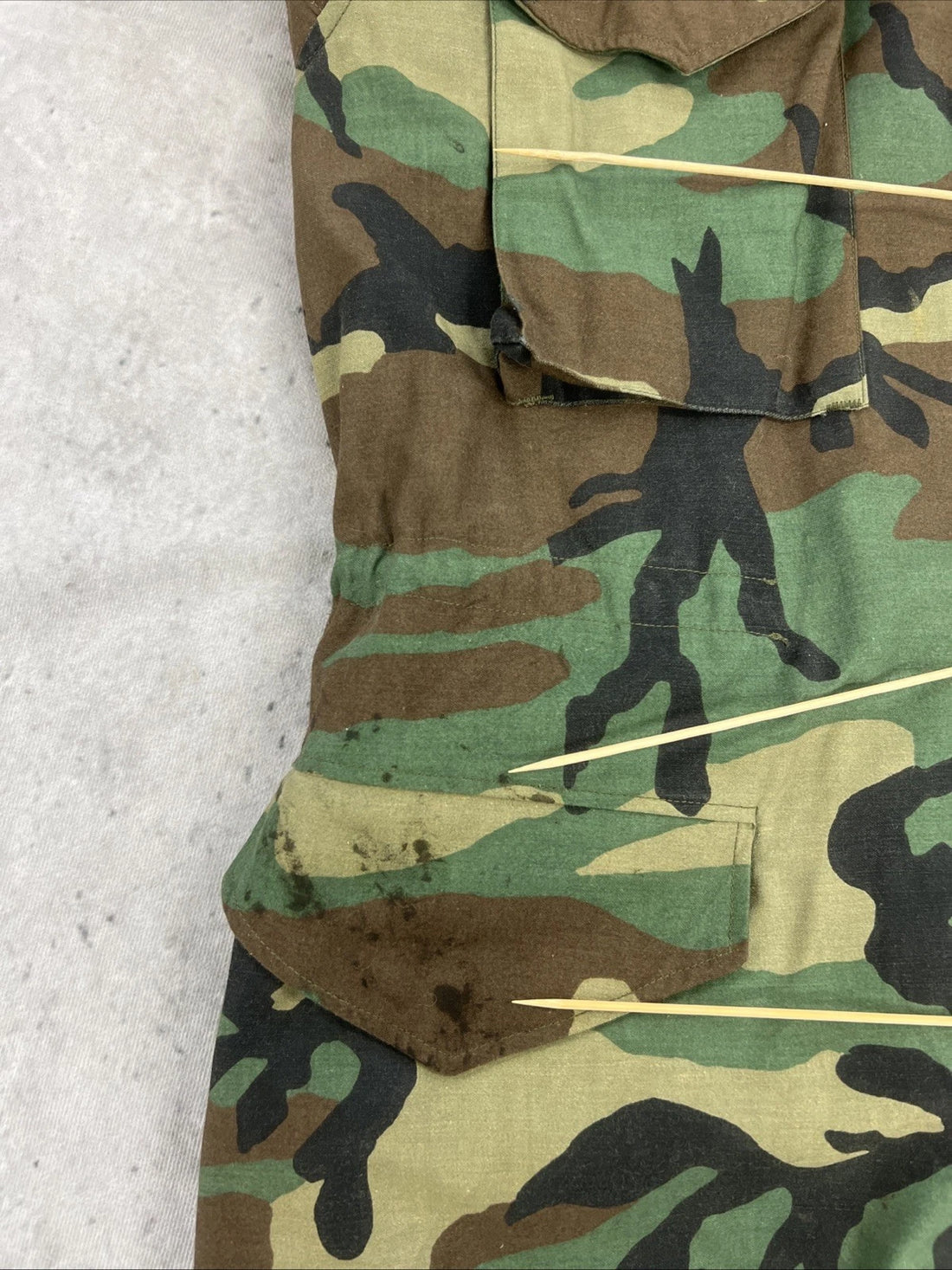 Vintage Military Army Woodland Camo Field Coat Jacket Size XL