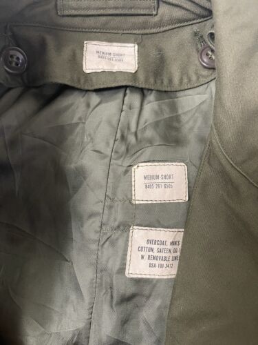 Vintage US Army Sateen OG 107 Overcoat Jacket Size Medium Double Breasted