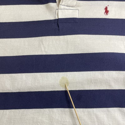 Vintage Polo Ralph Lauren Rugby Shirt Size Large Striped Denim Collar
