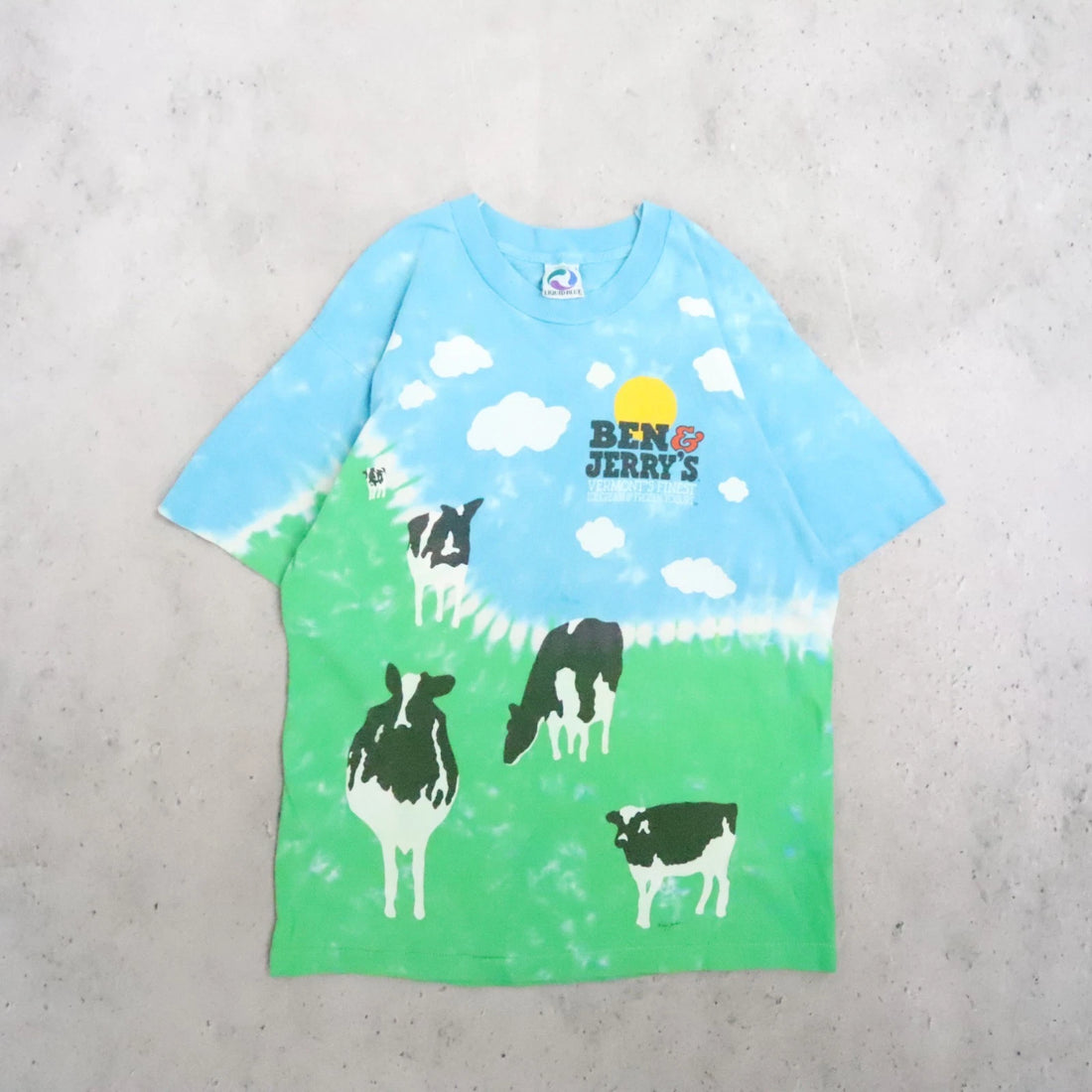 Vintage Ben & Jerry's Euphoria Ice Cream Liquid Blue Tie Dye T-Shirt Large 90s