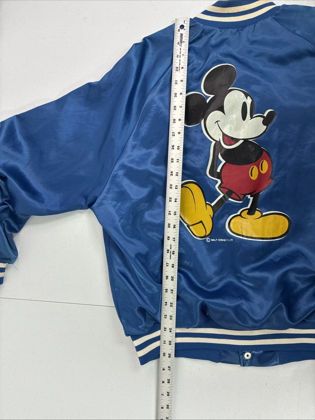 Vintage Mickey Mouse Disney Chalk Line Satin Bomber Jacket Size Large