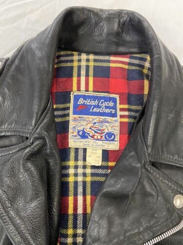 Vintage British Cycle Leather Motorcycle Jacket Size 38 Plaid D