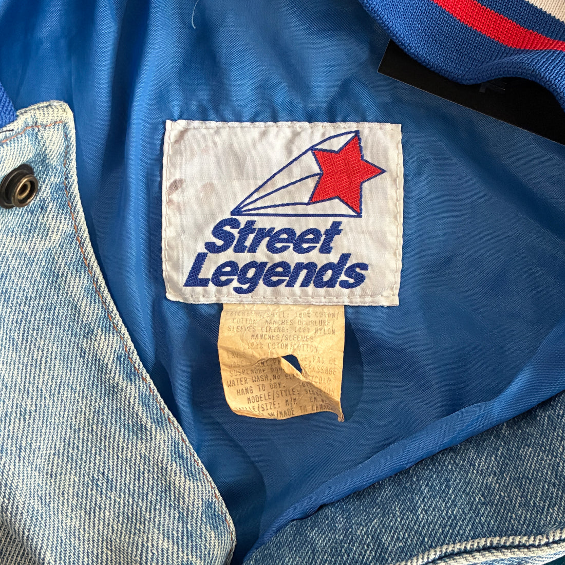 1992 Street Legends Toronto Blue Jays World Series Denim Varsity Bomber Jacket M MLB
