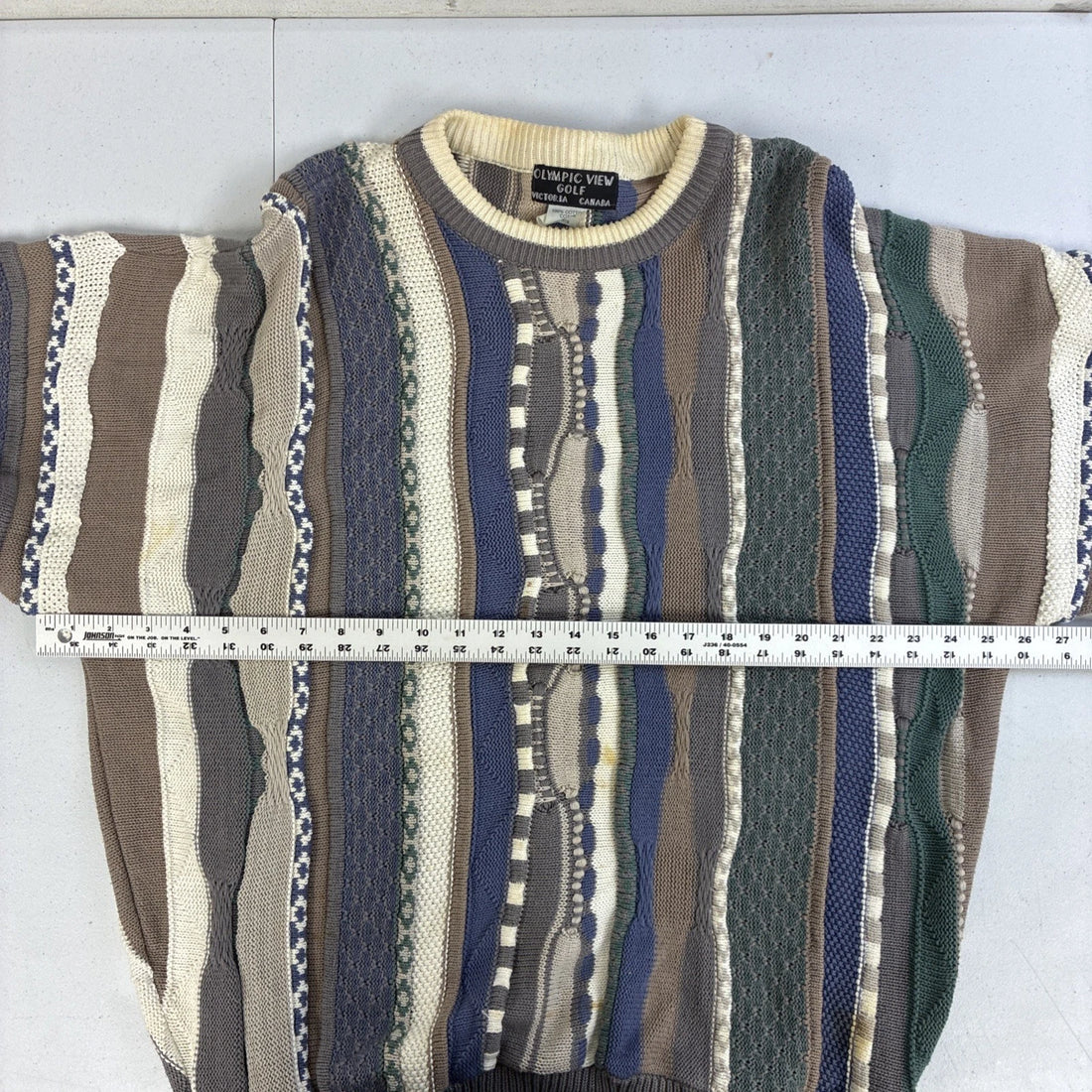 Vintage Olympic View Golf 3D Knit Crewneck Sweater Size Medium