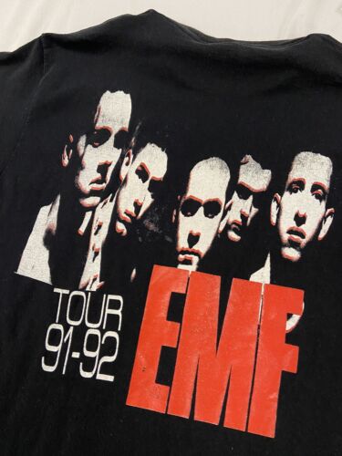 Vintage EMF Schubert Dip Tour T-Shirt Size Large Black Band Tee 1992 90s