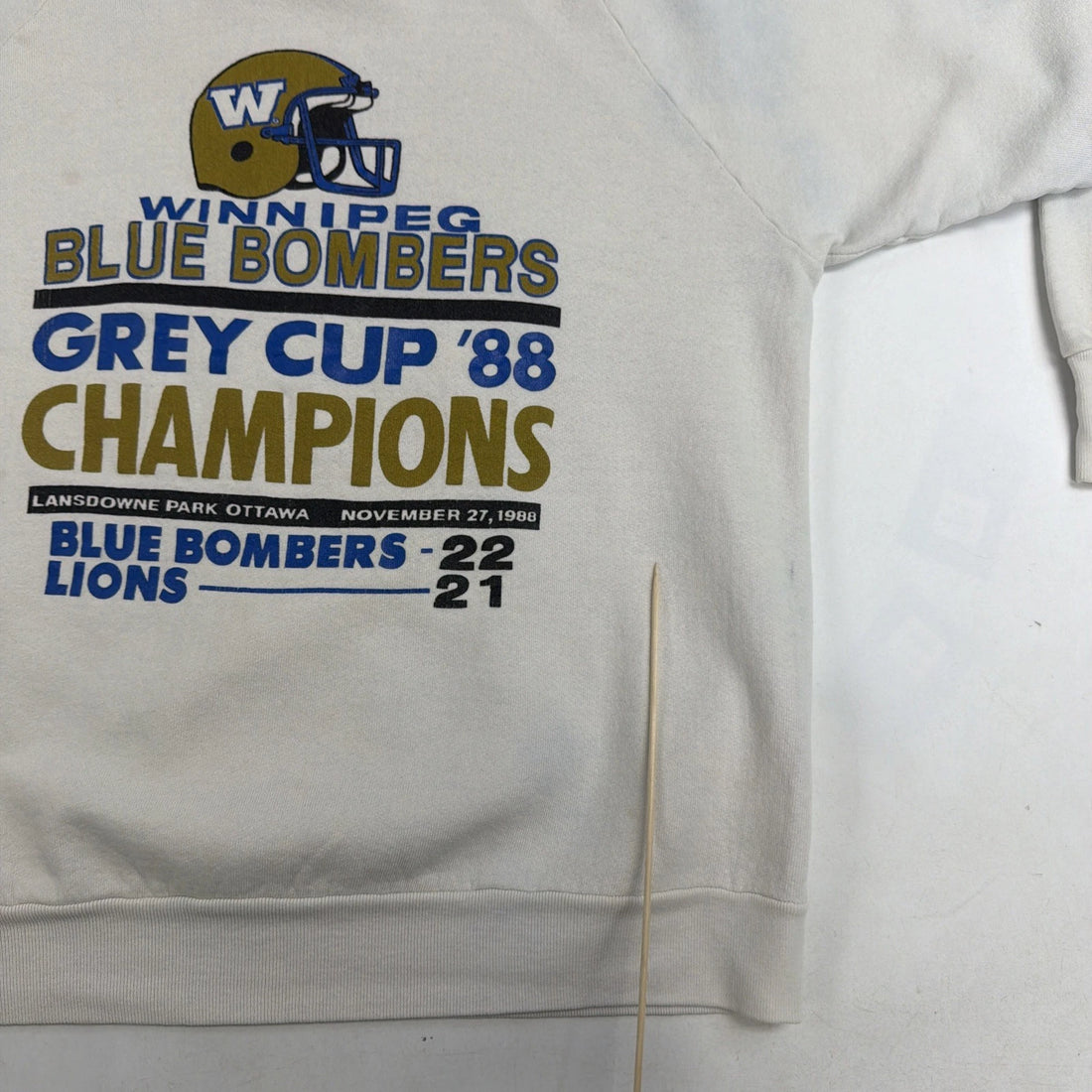 Vintage Winnipeg Blue Bombers Grey Cup Champs Sweatshirt Size Large 1988 80s CFL