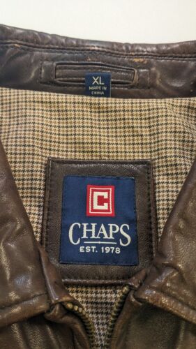 Vintage Chaps Leather Bomber Jacket Size XL Brown