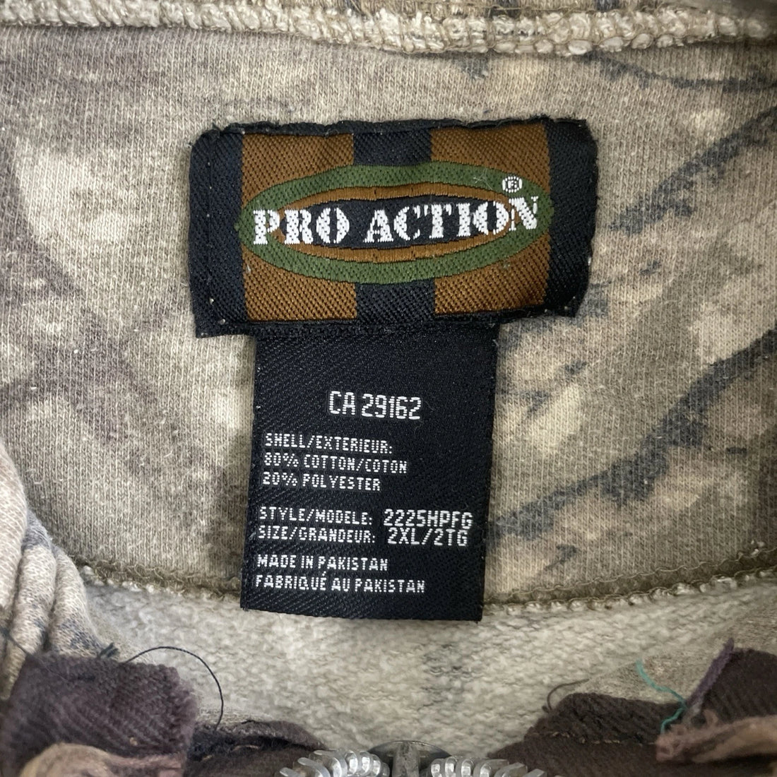 Pro Action Tree Camo Full Zip Sweatshirt Hoodie Size 2XL Cropped