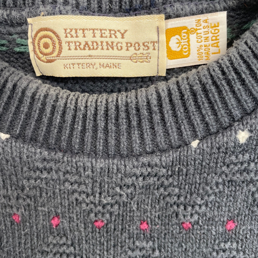 Vintage Kittery Trading Post Wool Knit Sweater Size Large Blue Fair Isle
