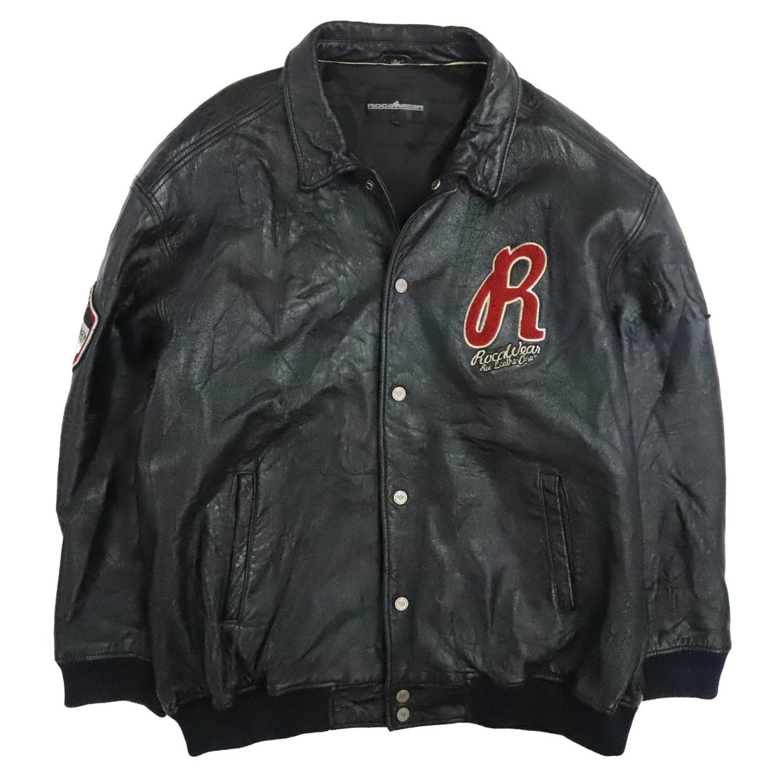 Vintage Rocawear Flag Leather Varsity Bomber Jacket Size 3XL Y2K