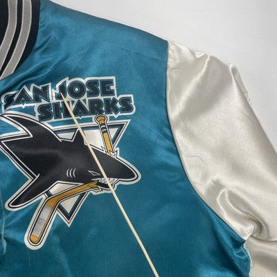 Vintage San Jose Sharks Chalk Line Satin Bomber Jacket Size Medium NHL