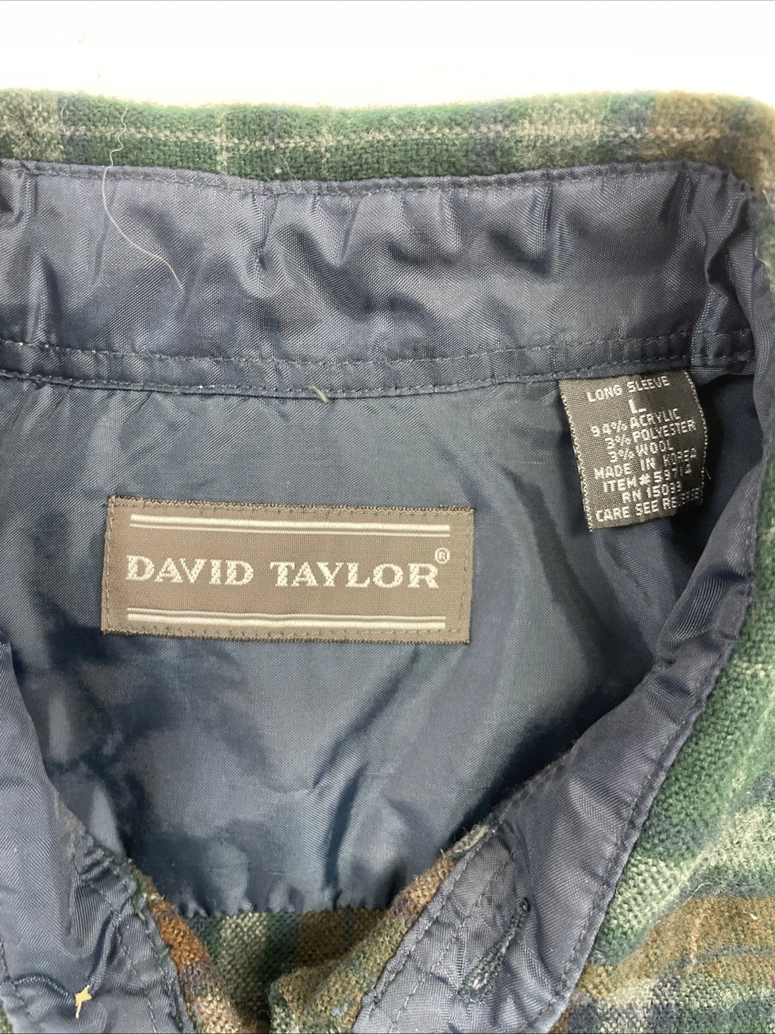 David Taylor Button Up Shirt Size Large Wool Blend Plaid