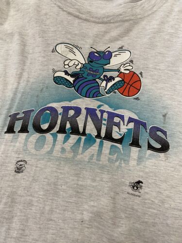 Vintage Charlotte Hornets Ravens T-Shirt Size Medium Gray 90s NBA