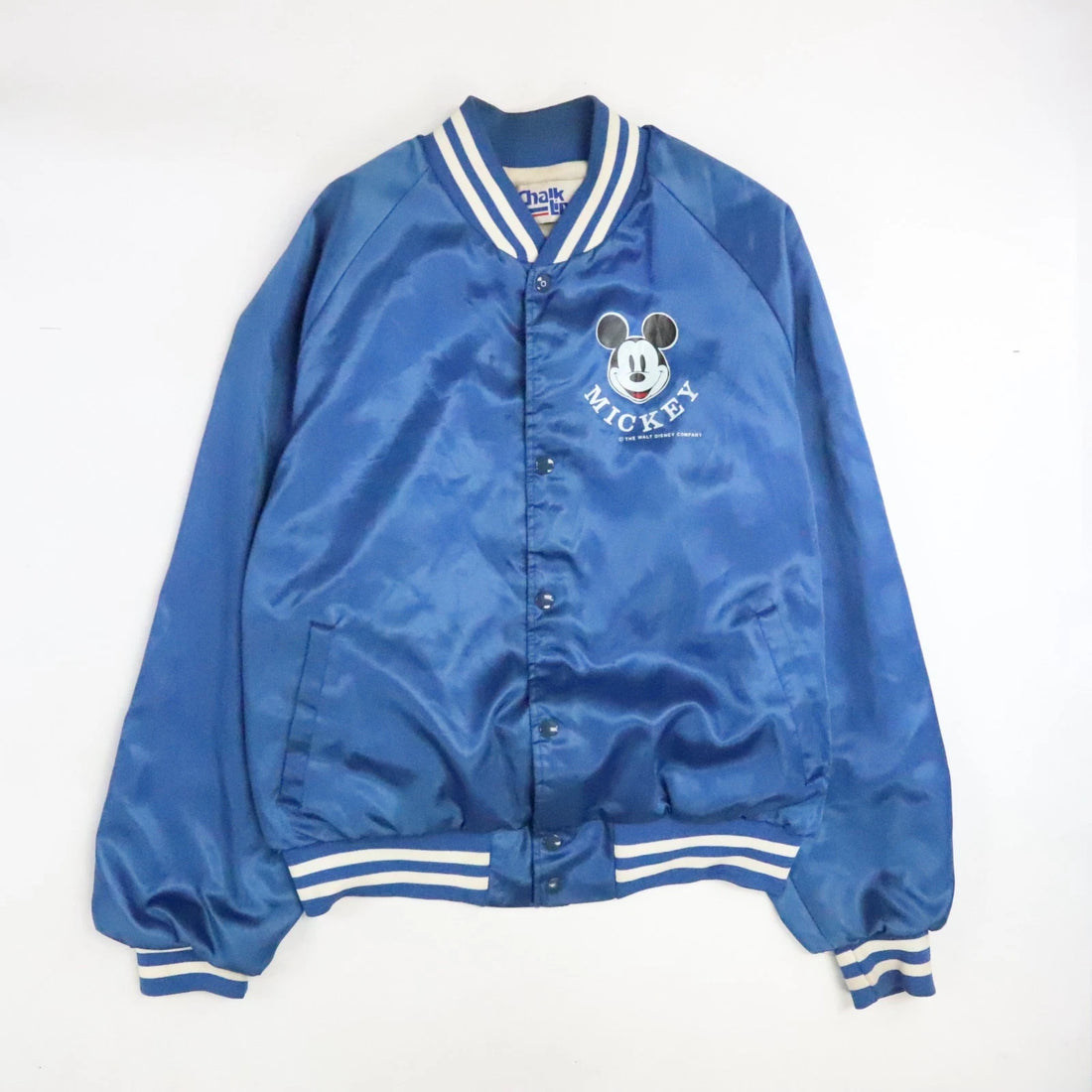 Vintage Mickey Mouse Disney Chalk Line Satin Bomber Jacket Size Large