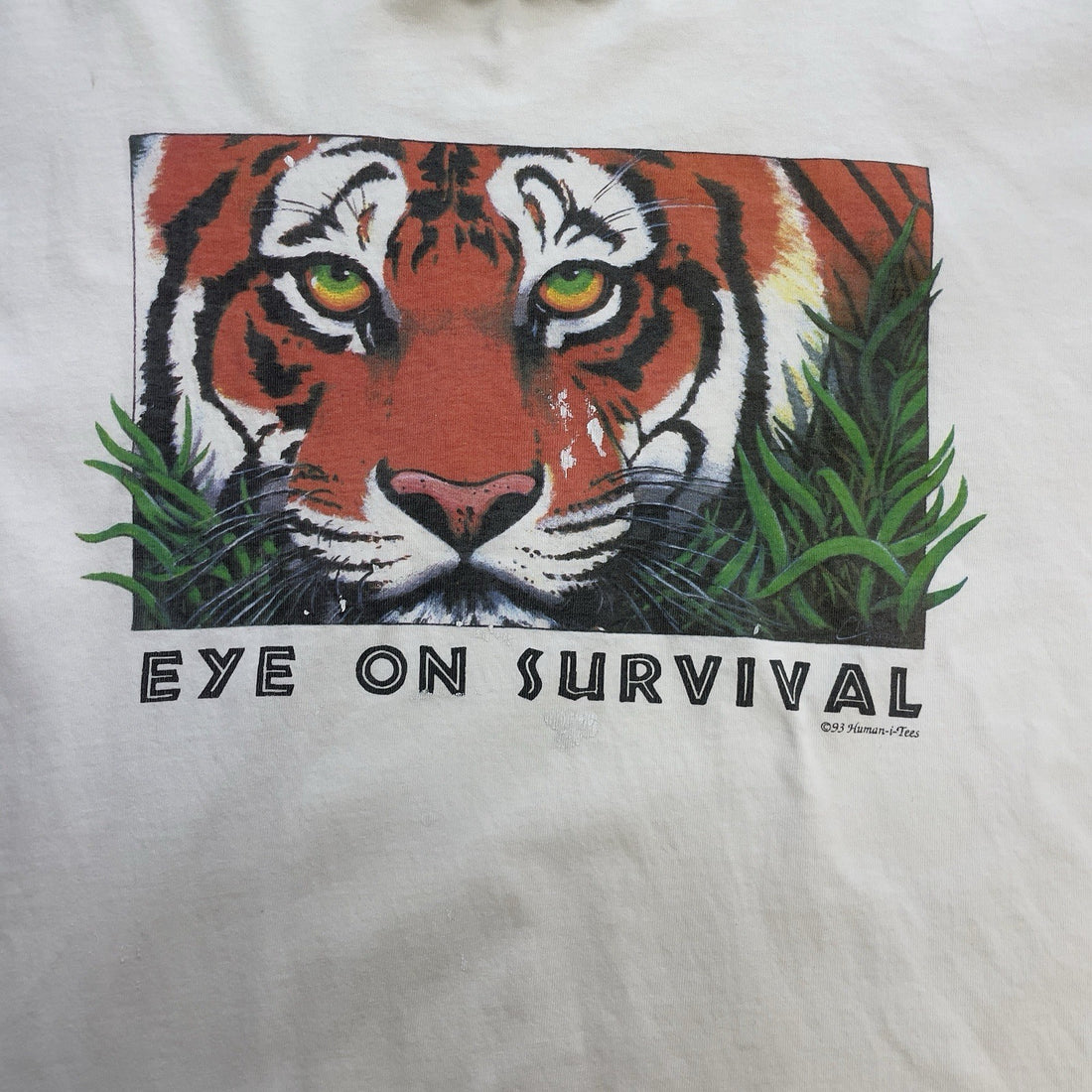 Vintage Eyes On Survival Tiger T-Shirt Size XL Nature Humanitees 1993 90s