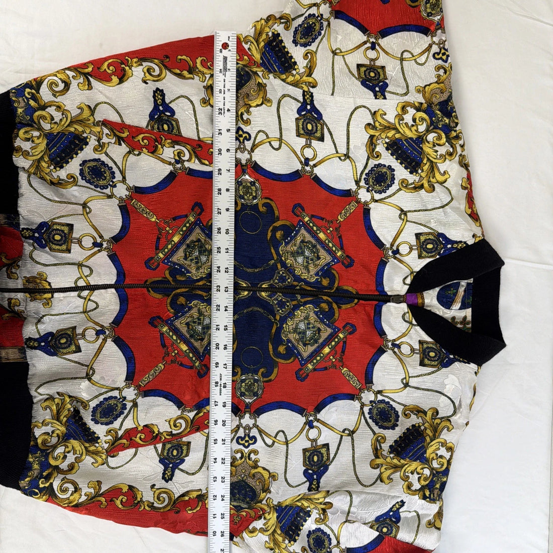Vintage Baroque Equestrian Bomber Jacket Size XL Reversible All Over Print
