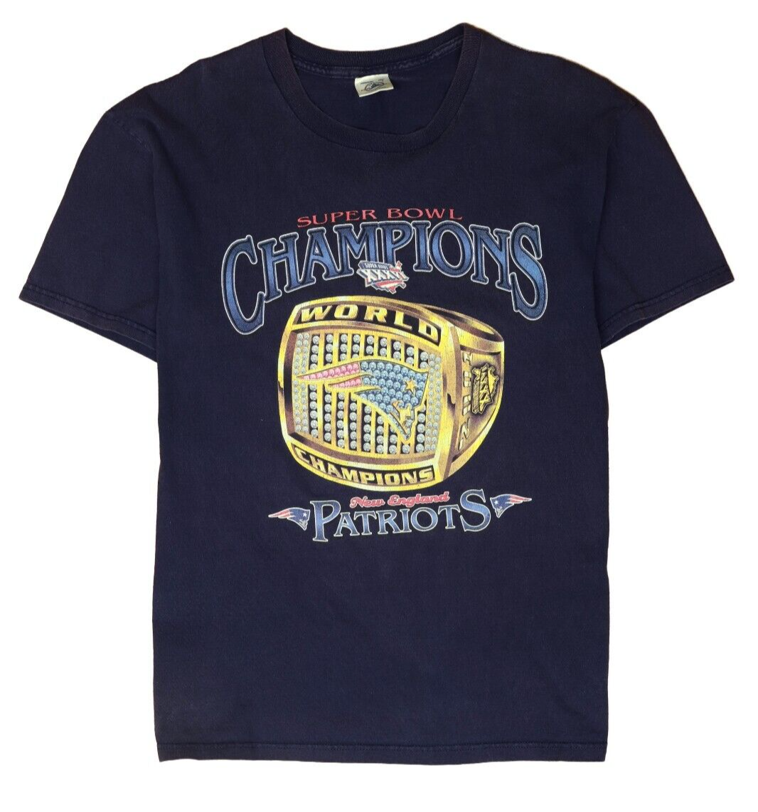 Vintage New England Patriots Super Bowl XXXVI Ring T-Shirt Size Large 2001 NFL