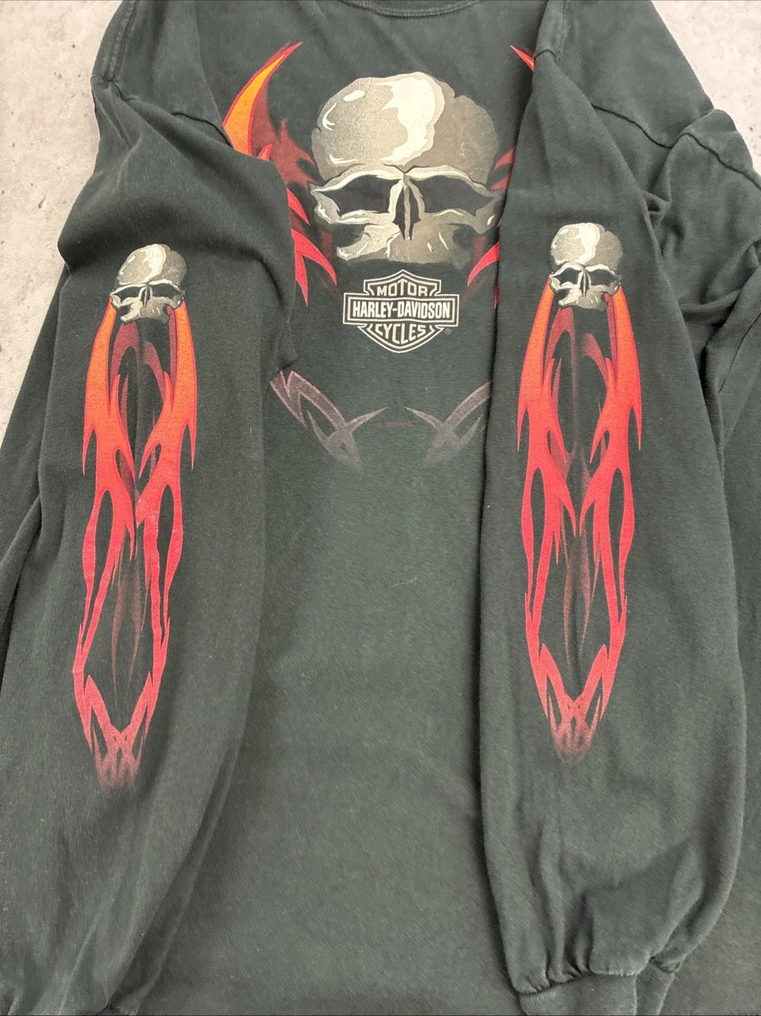 Harley Davidson Motorcycles Flame Skull Long Sleeve T-Shirt Size 2XL