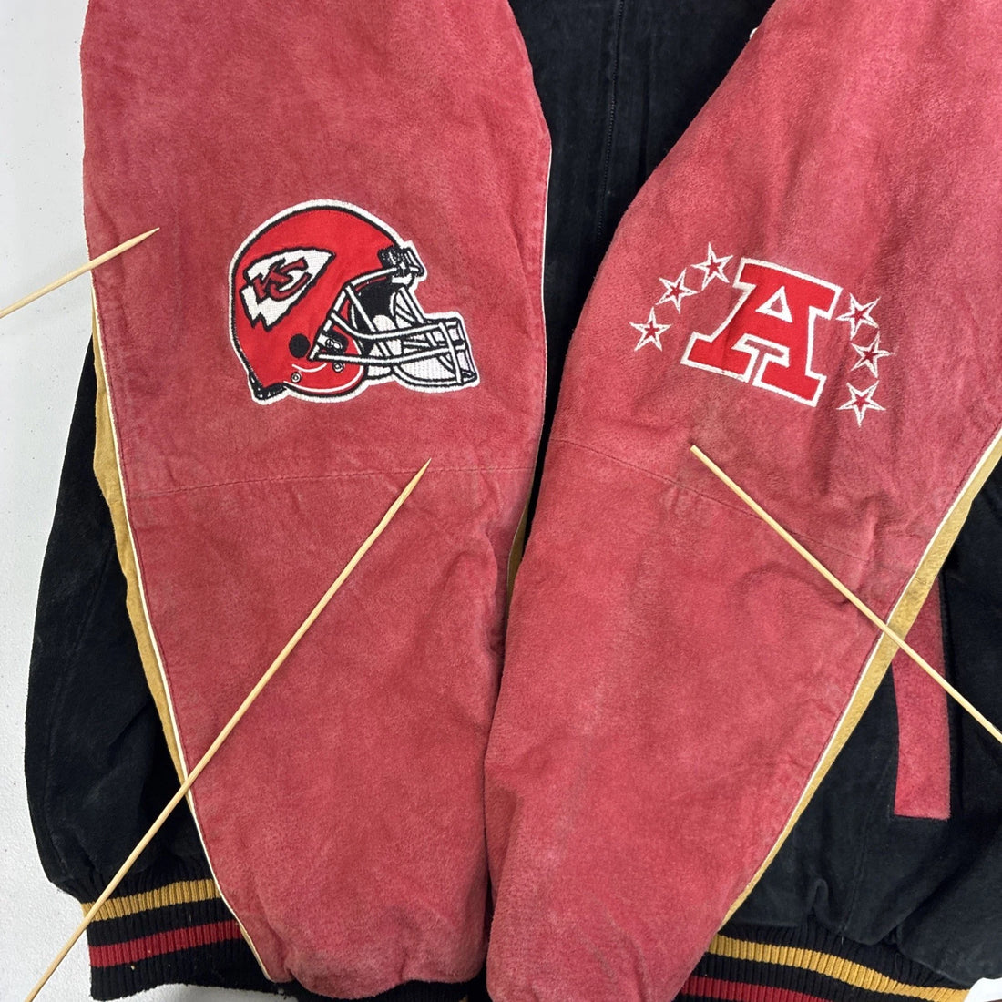 Kansas City Chiefs Leather Suede Varsity Jacket Size Large NFL