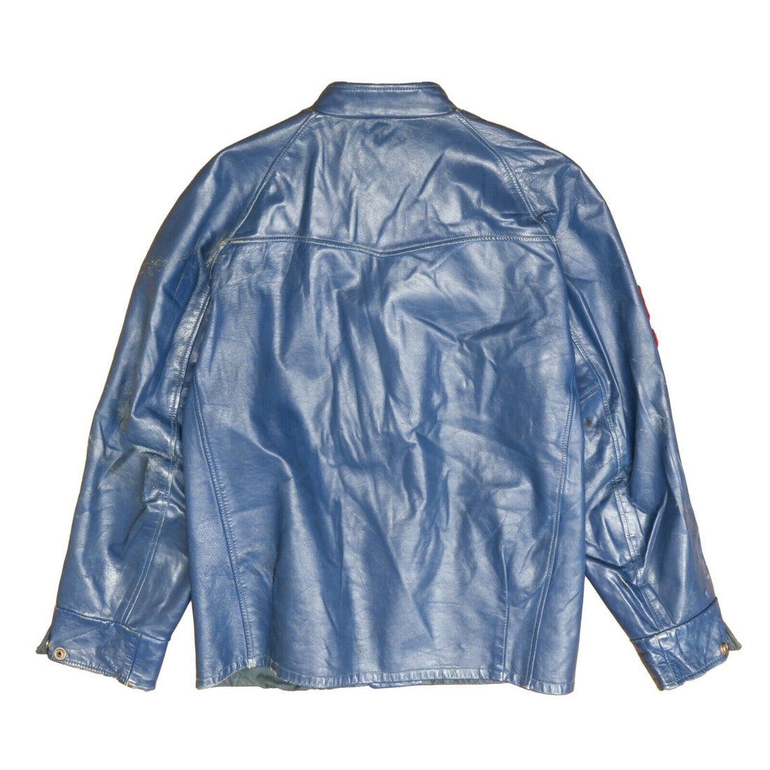 Vintage Oakville Blades Leather Varsity Jacket Size Medium Blue