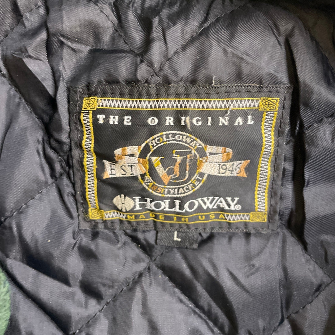 Holloway Leather Wool Varsity Jacket Size Large Green
